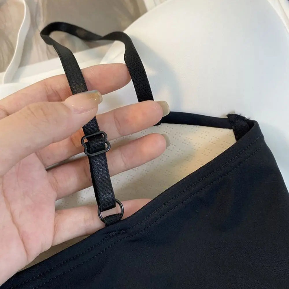 Tops de cores sólidas com alças duplas de seção fina, esportivo, feminino, perfeito para dias quentes e justo