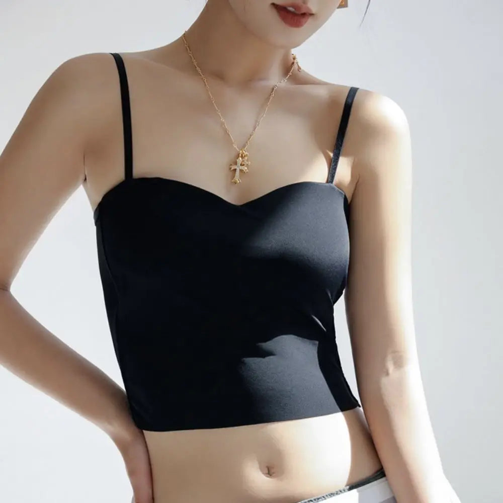 Tops de cores sólidas com alças duplas de seção fina, esportivo, feminino, perfeito para dias quentes e justo